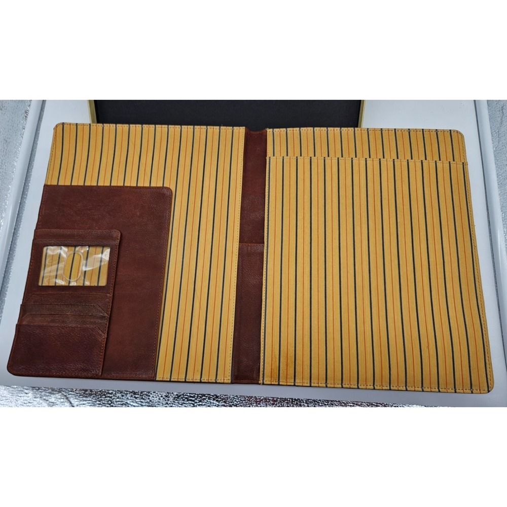 Johnston & Murphy J&M 1850 Brown Leather Portfolio Padfolio Organizer Striped - Picture 5 of 16